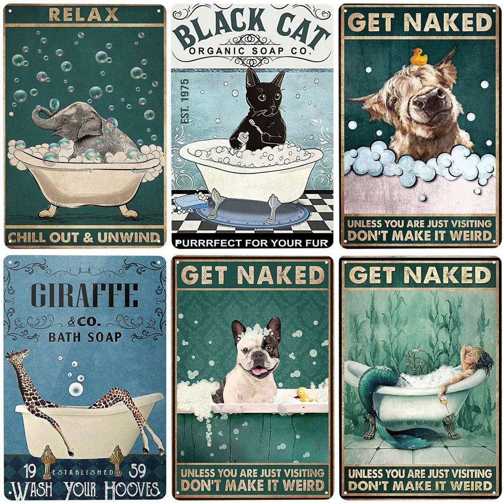 Cat Bath Soap Vintage Metal Tin Sign Get Naked Art..